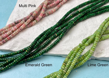 4mm Smooth Rondelle Heishi Pyrite Gemstone Beads Blue Green Pink Purple Color Genuine Pyrite Heishi Shape Spacer Beads 16 Inch Strand #4560