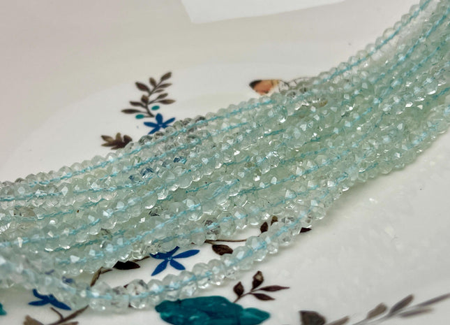 3x5-6mm Natural Gemmy Blue Aquamarine Beads Natural Blue Color Faceted Rondelle Shape 13 Inches Strand #4602
