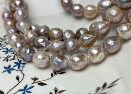 12-13.5 mm AAAA Half Strand Large Hole Very Rare Ligh Mauve Blush Pink Baroque Pearl Bead Hole Size 2.2mm Iridescent Color 15 Beads #P2867