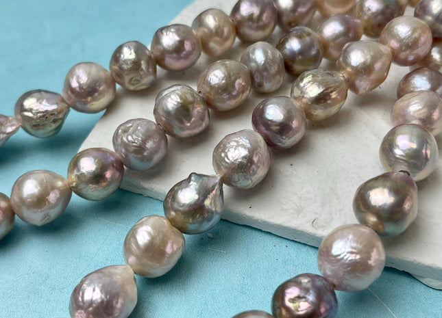 12-13.5 mm AAAA Half Strand Large Hole Very Rare Ligh Mauve Blush Pink Baroque Pearl Bead Hole Size 2.2mm Iridescent Color 15 Beads #P2867