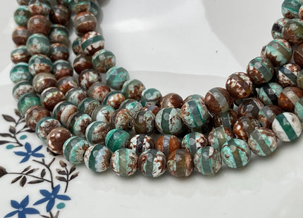 6 mm 8 mm 10 mm DZI Tibetan Agate Faceted Round White Aqua Green And Brown Line Tibetan Agate Gemstone Loose Beads #4600