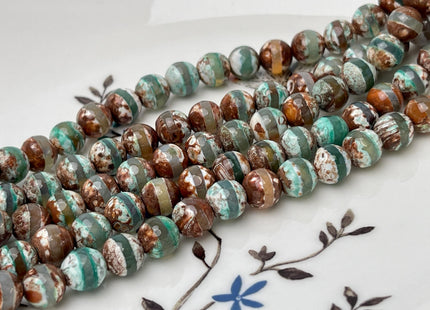 6 mm 8 mm 10 mm DZI Tibetan Agate Faceted Round White Aqua Green And Brown Line Tibetan Agate Gemstone Loose Beads #4600