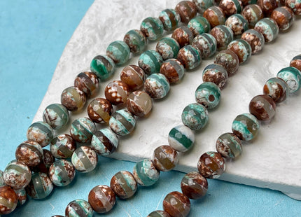 6 mm 8 mm 10 mm DZI Tibetan Agate Faceted Round White Aqua Green And Brown Line Tibetan Agate Gemstone Loose Beads #4600