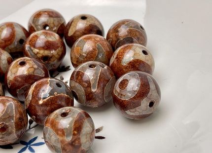Two Pieces 20 mm AAA DZI Tibetan Agate Smooth Round Shape ChocoLate Brown Mala Antique Boho Jumbo Beads #4601