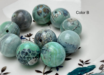 Two Pieces 20 mm Blue Green Dragon Skin Agate Smooth Round Shape Jumbo Size Beads Turquoise Blue Green Color #4603