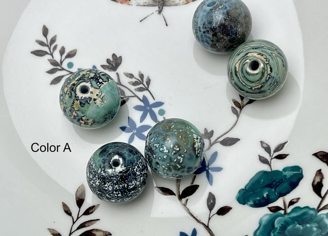 Two Pieces 20 mm Blue Green Dragon Skin Agate Smooth Round Shape Jumbo Size Beads Turquoise Blue Green Color #4603