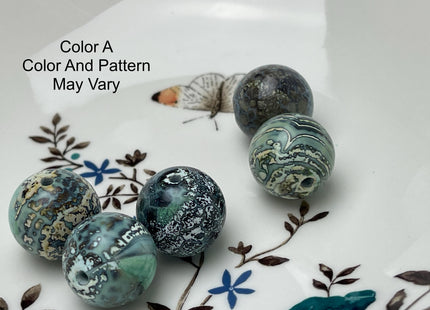 Two Pieces 20 mm Blue Green Dragon Skin Agate Smooth Round Shape Jumbo Size Beads Turquoise Blue Green Color #4603