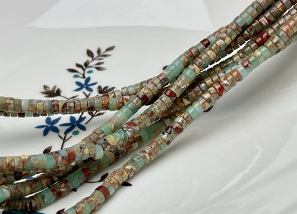 2x4mm Impression Jasper Heishi Rondelle Shape Sea Sediment Green Jasper Discs Gemstone Beads 15.5 Inches Strand #4604