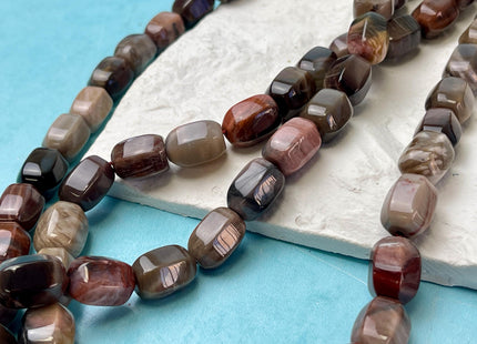 10x14 mm AAA Hexagonal Prism Barrel Natural Petrified Wood Beads Taupe Beige Brown Color High Quality Gemstone 28 Beads #4606