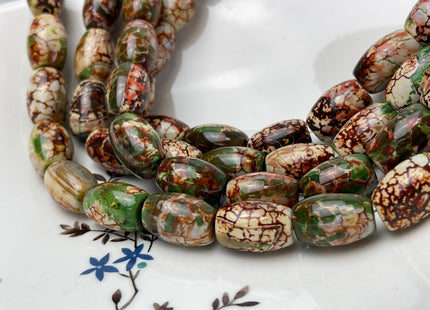 13x19 mm AAA Smooth Barrel Shape Agate Gemstone Beads Green Brown Color Agate 17 Beads #4581