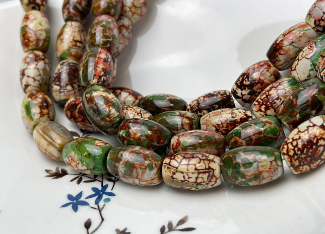 13x19 mm AAA Smooth Barrel Shape Agate Gemstone Beads Green Brown Color Agate 17 Beads #4581