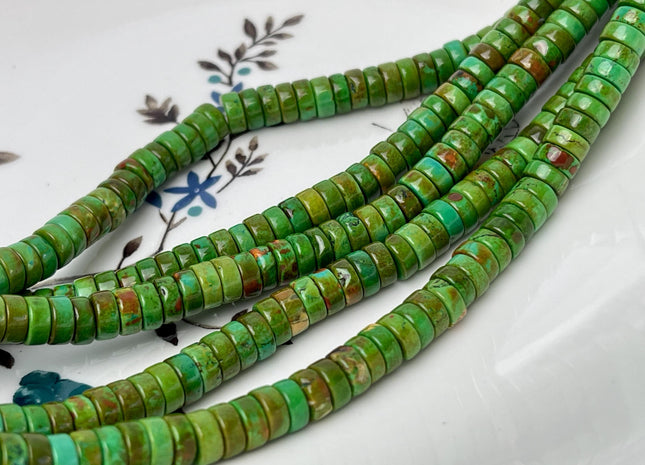 3x6-7 mm Turquoise Heishi Rondelle Shape Green Turquoise Gemstones Loose Beads 15.5 Inches Strand #4578