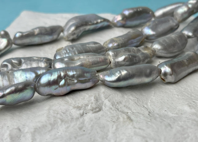 10-11x20-23 mm Large Hole Biwa Stick Half Strand Gray Freshwater Pearls Hole Size 2.2mm 8-9 Beads #P2868