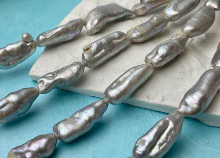 10-11x20-23 mm Large Hole Biwa Stick Half Strand Gray Freshwater Pearls Hole Size 2.2mm 8-9 Beads #P2868