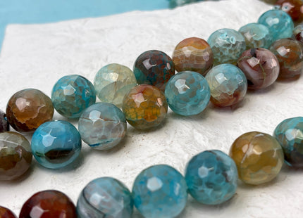 14 mm Faceted Round Agate Gemstone Beads Heat Treated Multi Aquamarine Blue and Brown Color Natural Gemstone Agate 15.5 Inches Strand #4583
