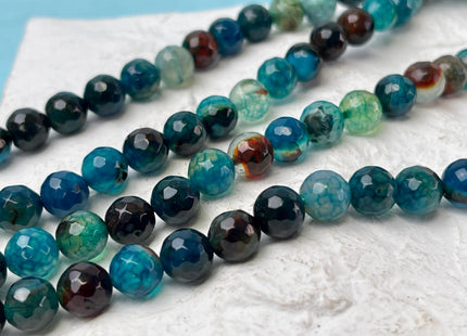 8 mm Faceted Round Agate Gemstone Beads Heat Treated Multi Dark Aquamarine Blue Green Color Natural Gemstone Agate 15.5 Inches Strand #4587