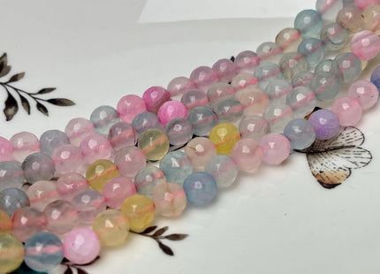 8 mm Faceted Round Agate Gemstone Beads Heat Treated Morganite Pink Blue Yellow Color Natural Gemstone Agate 15.5 Inches Strand #4589