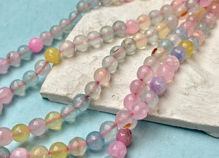 8 mm Faceted Round Agate Gemstone Beads Heat Treated Morganite Pink Blue Yellow Color Natural Gemstone Agate 15.5 Inches Strand #4589
