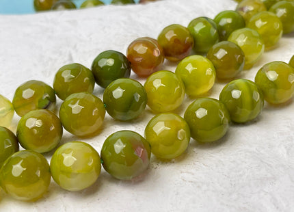 14 mm Faceted Round Agate Gemstone Beads Heat Treated Multi Lime Green Brown Color Natural Gemstone Agate 15.5 Inches Strand #4591