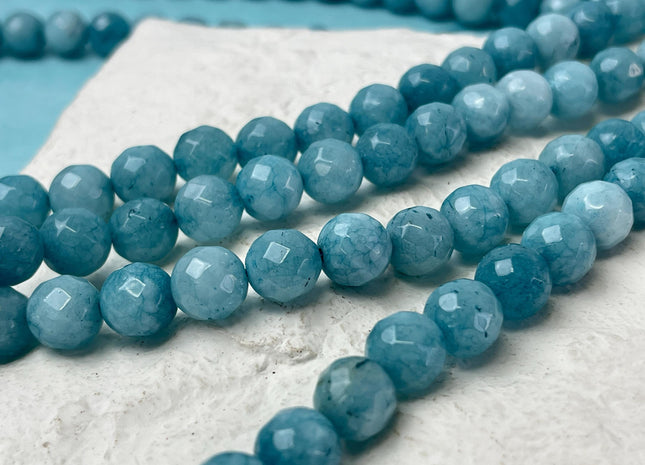 10 mm Faceted Round Agate Gemstone Beads Heat Treated Aquamarine Blue Color Natural Gemstone Agate 15.5 Inches Strand #4592