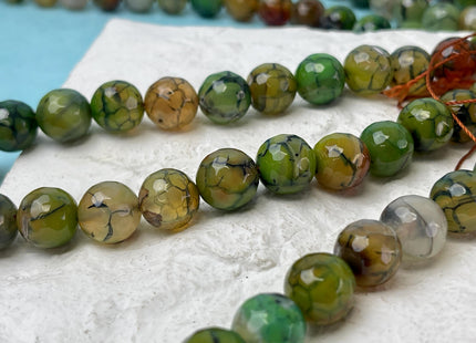 12 mm Faceted Round Agate Gemstone Beads Heat Treated Sage Green Brown W/ Black Waves Color Natural Gemstone Agate 15.5 Inches Strand #4593