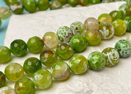 12 mm Faceted Round Agate Gemstone Beads Heat Treated Multi Lime Green Yellow White Color Natural Gemstone Agate 15.5 Inches Strand #4594