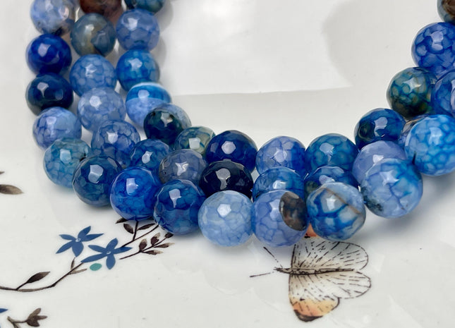 12 mm Faceted Round Agate Gemstone Beads Heat Treated Translucent Mixed Lapis Blue Color Natural Gemstone Agate 15.5 Inches Strand #4596