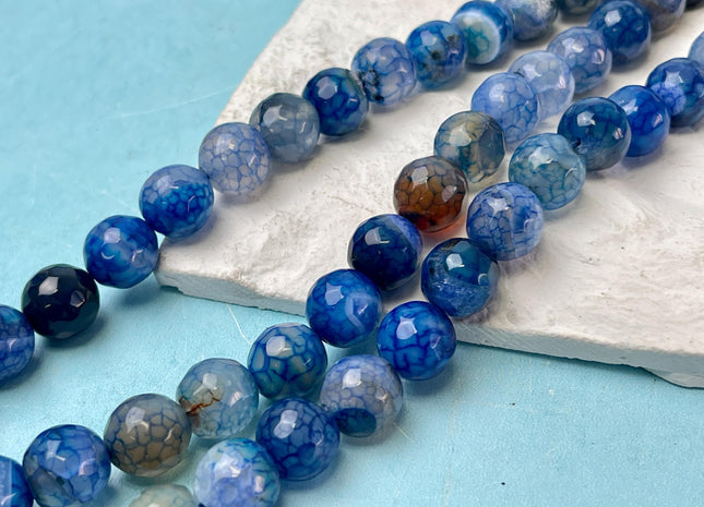 12 mm Faceted Round Agate Gemstone Beads Heat Treated Translucent Mixed Lapis Blue Color Natural Gemstone Agate 15.5 Inches Strand #4596
