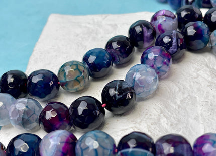 13-14 mm Faceted Round Agate Gemstone Beads Heat Treated Multi Purple Black Blue Color Natural Gemstone Agate 15.5 Inches Strand #4597