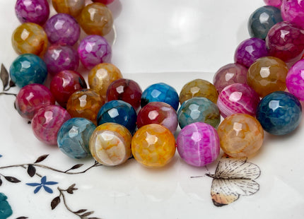 16 mm Faceted Round Agate Gemstone Beads Heat Treated Multi Blue Pink Orange Color Natural Gemstone Agate 15.5 Inches Strand #4598