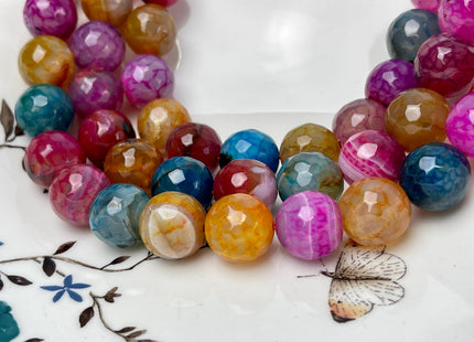 16 mm Faceted Round Agate Gemstone Beads Heat Treated Multi Blue Pink Orange Color Natural Gemstone Agate 15.5 Inches Strand #4598