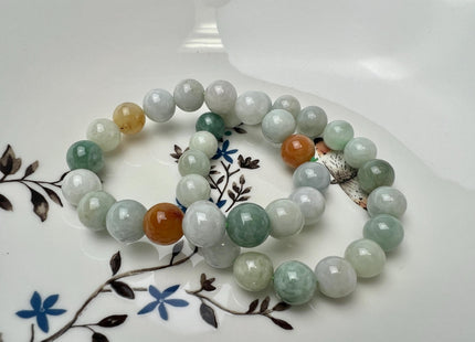 10mm Smooth Round Burmese Jade Bracelet Natural Green Color Burmese Jade 7.5 Inches Bracelet 18 Beads #4572