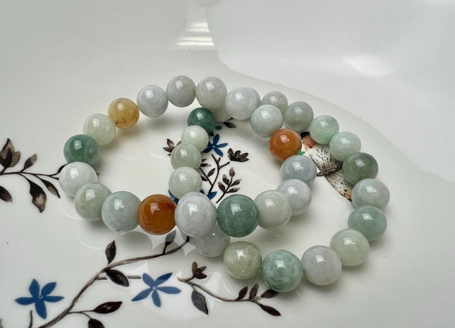 10mm Smooth Round Burmese Jade Bracelet Natural Green Color Burmese Jade 7.5 Inches Bracelet 18 Beads #4572