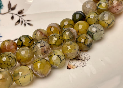 16 mm Faceted Round Agate Gemstone Beads Heat Treated Yellow Green W/ Black Lines Color Natural Gemstone Agate 15.5 Inches Strand #4630