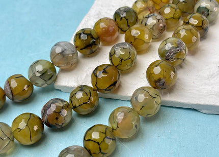 16 mm Faceted Round Agate Gemstone Beads Heat Treated Yellow Green W/ Black Lines Color Natural Gemstone Agate 15.5 Inches Strand #4630