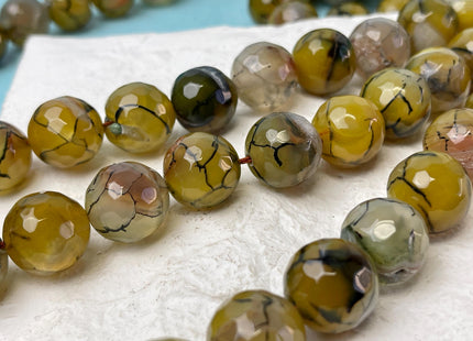 16 mm Faceted Round Agate Gemstone Beads Heat Treated Yellow Green W/ Black Lines Color Natural Gemstone Agate 15.5 Inches Strand #4630