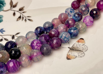 12 mm Faceted Round Agate Gemstone Beads Heat Treated Purple Blue Aqua Pink Color Natural Gemstone Agate 15.5 Inches Strand #4631