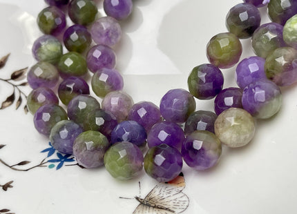 14 mm Faceted Round Agate Gemstone Beads Heat Treated Multi Purple and Green Color Natural Gemstone Agate 15.5 Inches Strand #4633
