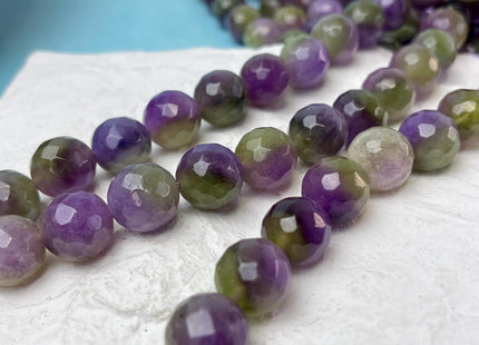 14 mm Faceted Round Agate Gemstone Beads Heat Treated Multi Purple and Green Color Natural Gemstone Agate 15.5 Inches Strand #4633
