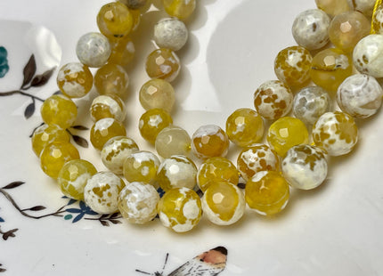 12 mm Faceted Round Agate Gemstone Beads Heat Treated Lemon Yellow and White Color Natural Gemstone Agate 15.5 Inches Strand #4634