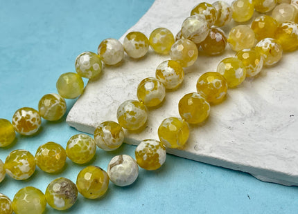12 mm Faceted Round Agate Gemstone Beads Heat Treated Lemon Yellow and White Color Natural Gemstone Agate 15.5 Inches Strand #4634