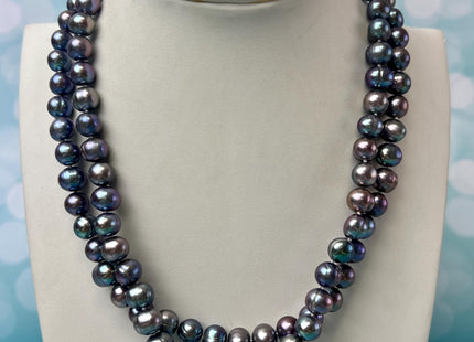 14/16/28/20/22/24 Inches Hand Knotted 8-9 mm AA Blue Peacock Potato Freshwater Pearl With Silver Clasp #P2872