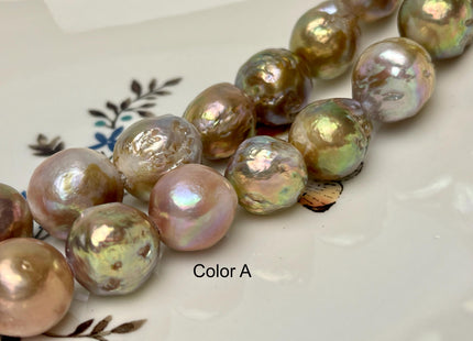 15-16 mm AAA Half Strand Large Hole Very Rare Dark Mauve Pink W/Avacado Gold Sheen Baroque Pearl Bead Hole Size 2.2mm 13 Beads #P2869