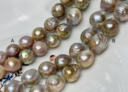 15-16 mm AAA Half Strand Large Hole Very Rare Dark Mauve Pink W/Avacado Gold Sheen Baroque Pearl Bead Hole Size 2.2mm 13 Beads #P2869