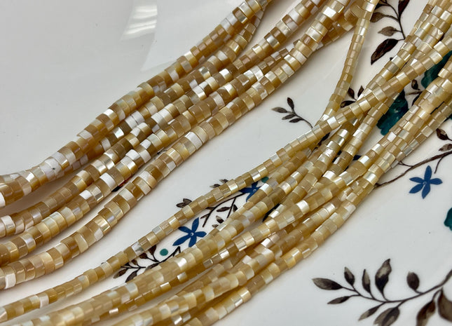 4mm 6mm 8mm Smooth Rondelle Heishi Natural Gold Brown Mother of Pearl Gemstone Beads 15 Inches Strand #4644