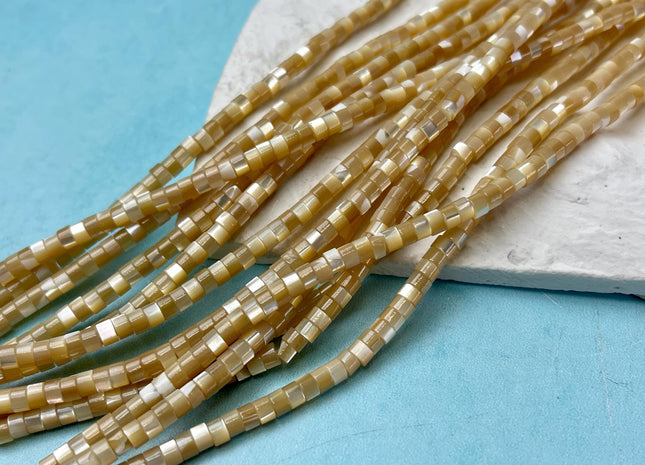 4mm 6mm 8mm Smooth Rondelle Heishi Natural Gold Brown Mother of Pearl Gemstone Beads 15 Inches Strand #4644