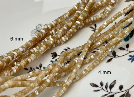4mm 6mm 8mm Smooth Rondelle Heishi Natural Gold Brown Mother of Pearl Gemstone Beads 15 Inches Strand #4642