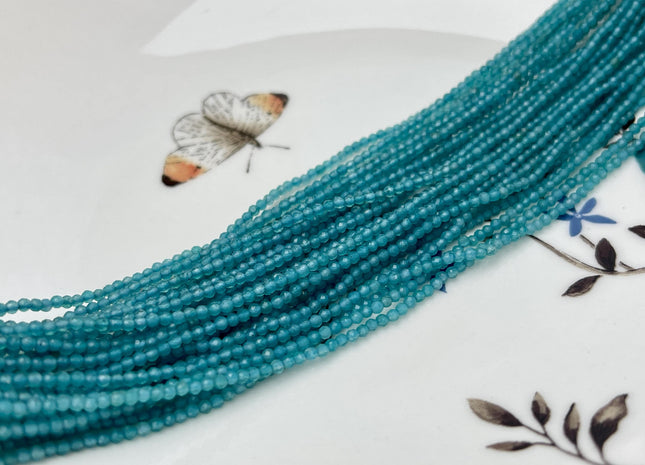 2 mm Faceted Round Tiny Neon Blue Apatite Beads 13 Inches Strand #4649