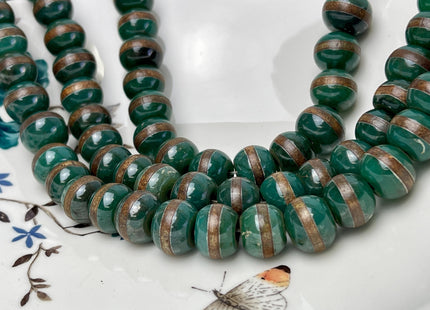 10x14 mm DZI Tibetan Agate Faceted Drum Shape Dark Green Color Eye Agate Gemstone Mala Antique Boho Beads 15 Inches #4610