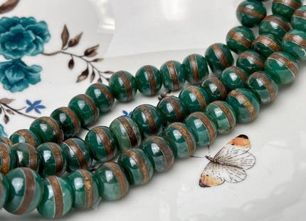 10x14 mm DZI Tibetan Agate Faceted Drum Shape Dark Green Color Eye Agate Gemstone Mala Antique Boho Beads 15 Inches #4610